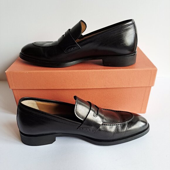 New Di Bianco Black Leather Penny Loafer Shoes Size 8 main image 5